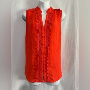 Umgee Sleeveless Lace Trim Blouse – Bright Orange – Size Large